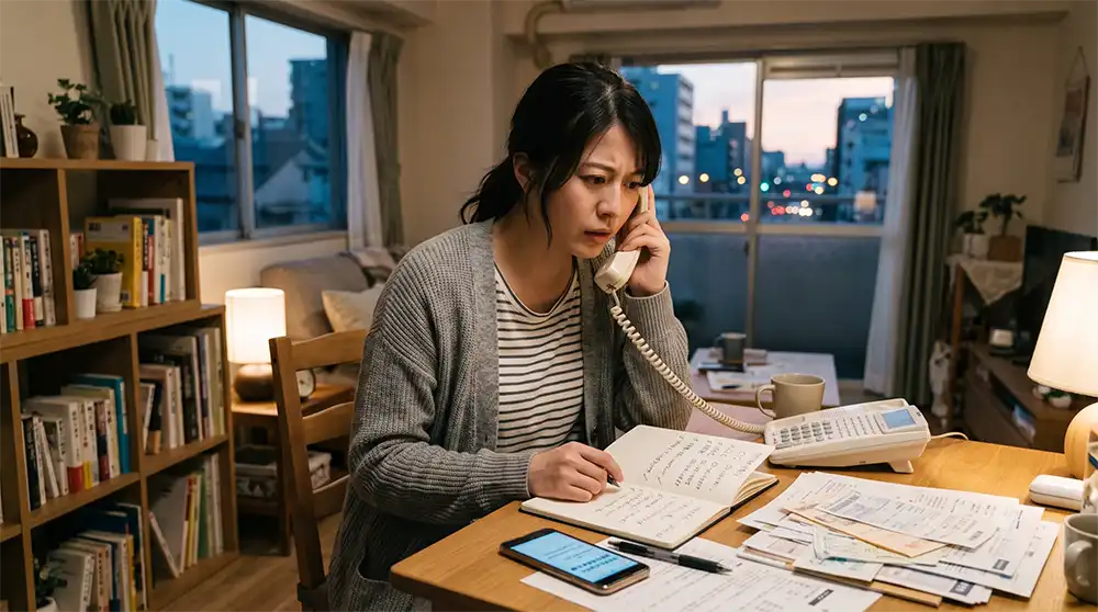 「自分が携帯ブラックかもしれない」と感じ、各所に信用情報を固定電話でたずね廻っている若い女性