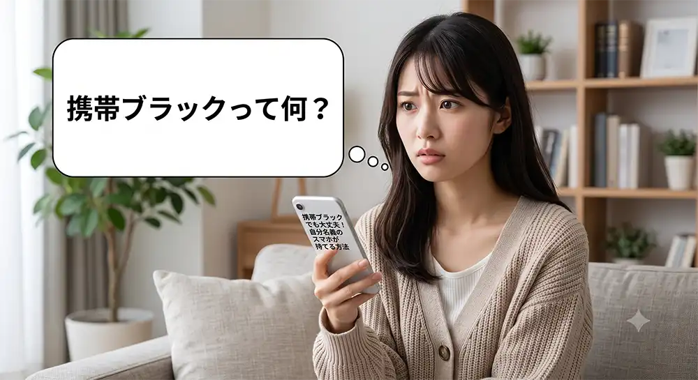 携帯会社から契約を断られ「携帯ブラックとは何だろう?」と途方に暮れながら悩む、茫然自失な顔付きの若い女性